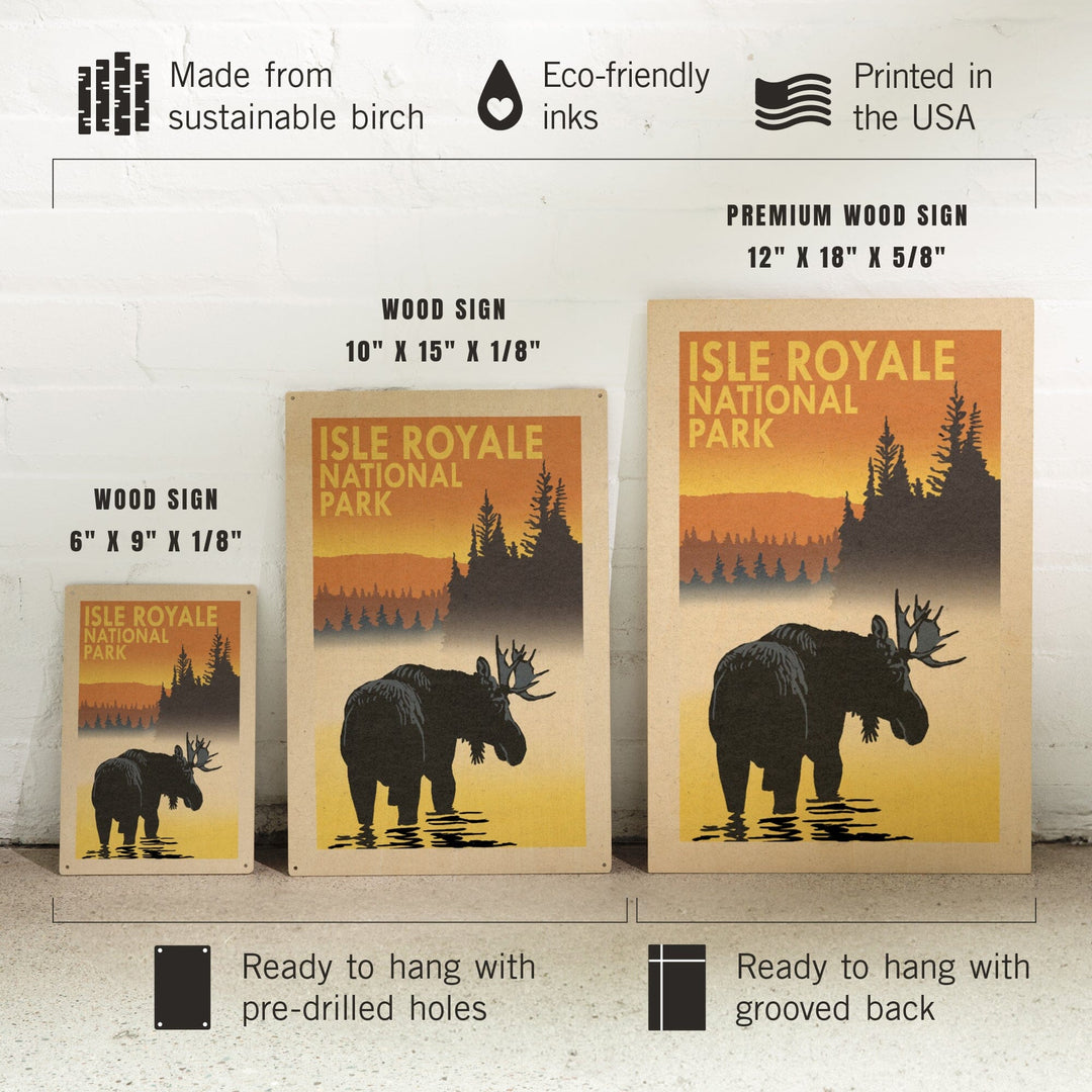 Isle Royale National Park, Michigan, Moose at Dawn, Lantern Press Artwork, Wood Signs and Postcards - Lantern Press