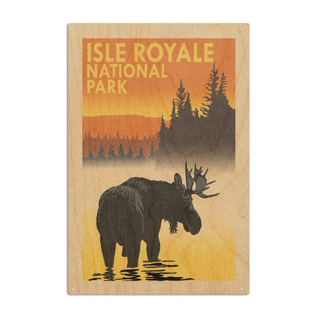 Isle Royale National Park, Michigan, Moose at Dawn, Lantern Press Artwork, Wood Signs and Postcards - Lantern Press