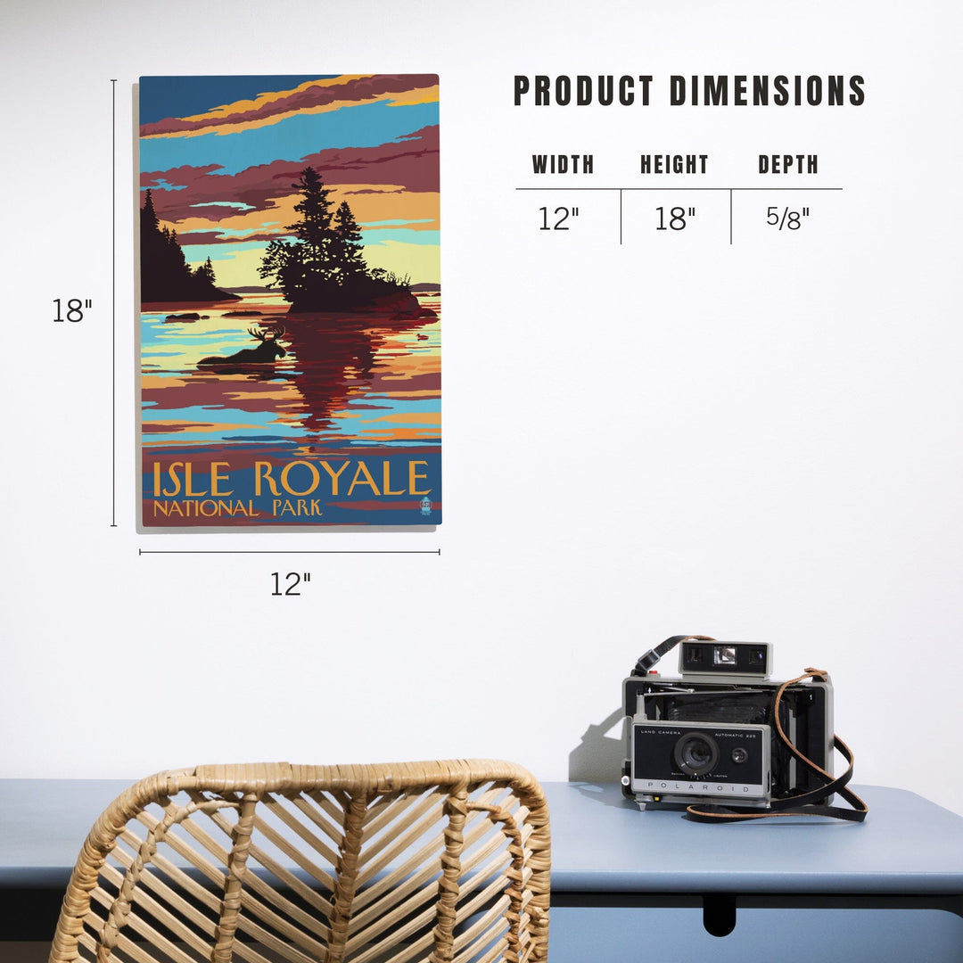 Isle Royale National Park, Michigan, Moose Swimming at Sunset, Lantern Press Artwork, Wood Signs and Postcards - Lantern Press