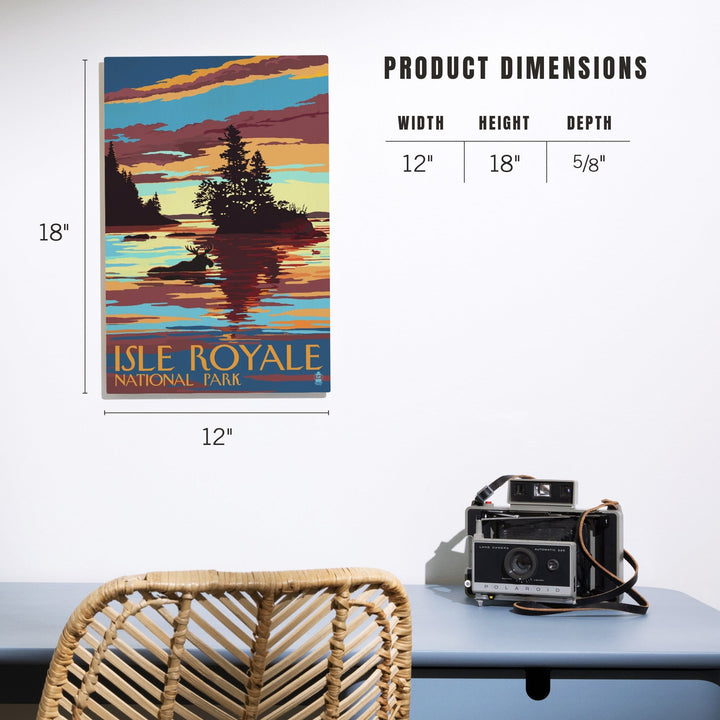 Isle Royale National Park, Michigan, Moose Swimming at Sunset, Lantern Press Artwork, Wood Signs and Postcards - Lantern Press