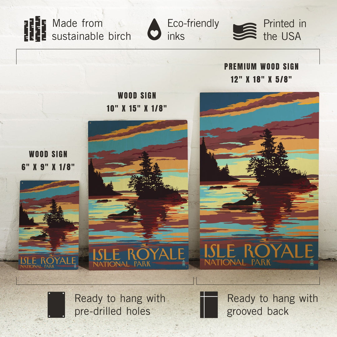 Isle Royale National Park, Michigan, Moose Swimming at Sunset, Lantern Press Artwork, Wood Signs and Postcards - Lantern Press