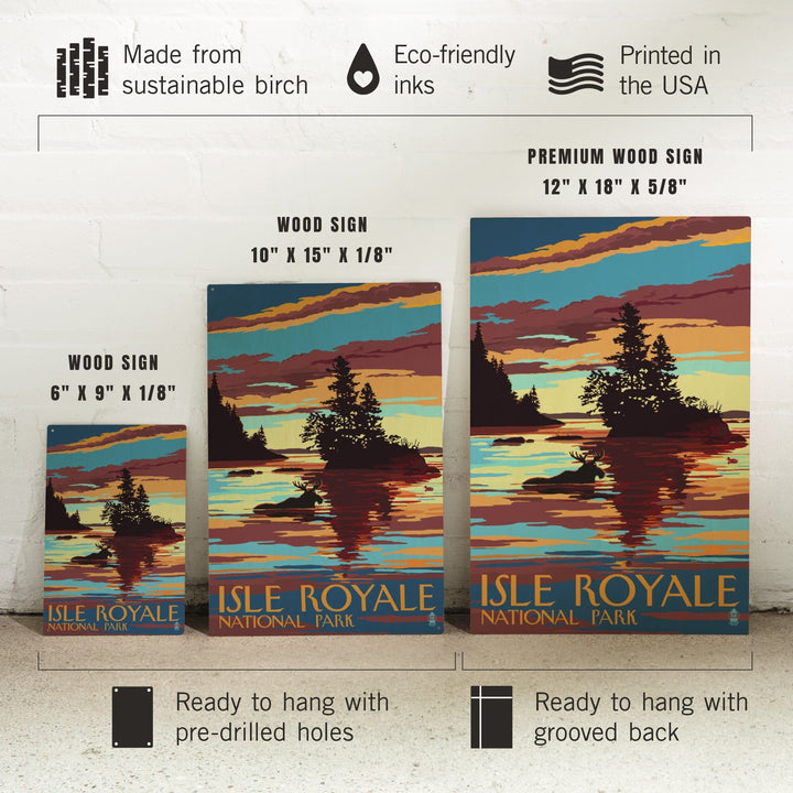 Isle Royale National Park, Michigan, Moose Swimming at Sunset, Lantern Press Artwork, Wood Signs and Postcards - Lantern Press