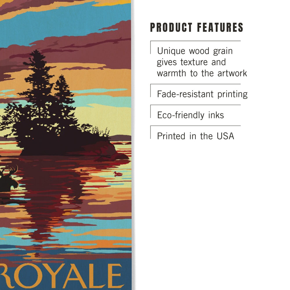 Isle Royale National Park, Michigan, Moose Swimming at Sunset, Lantern Press Artwork, Wood Signs and Postcards - Lantern Press