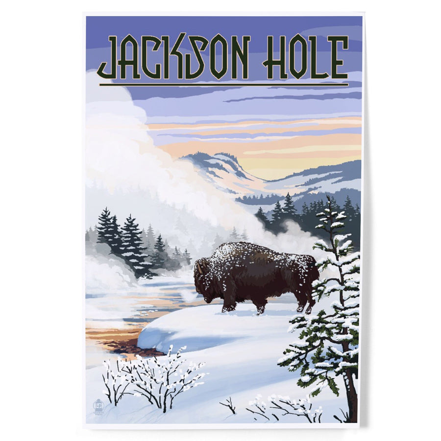 Jackson Hole, Wyoming, Bison Snow Scene, Art & Giclee Prints - Lantern Press