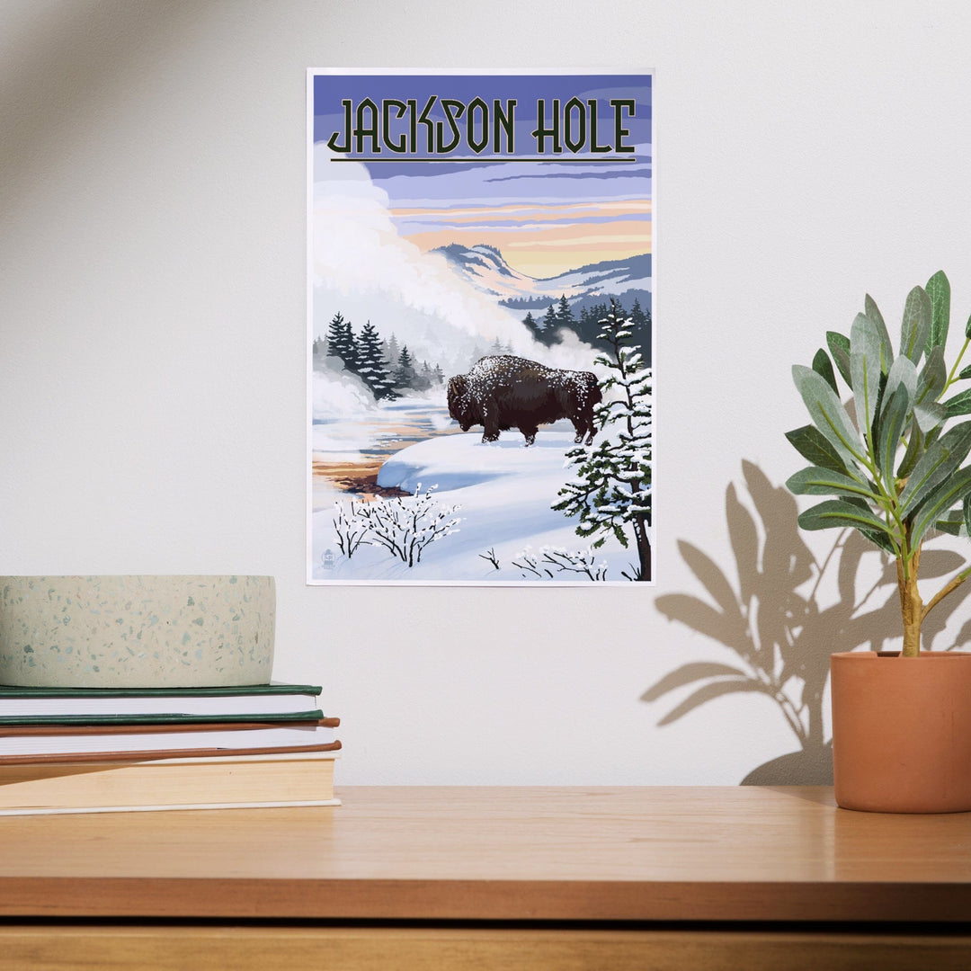 Jackson Hole, Wyoming, Bison Snow Scene, Art & Giclee Prints - Lantern Press