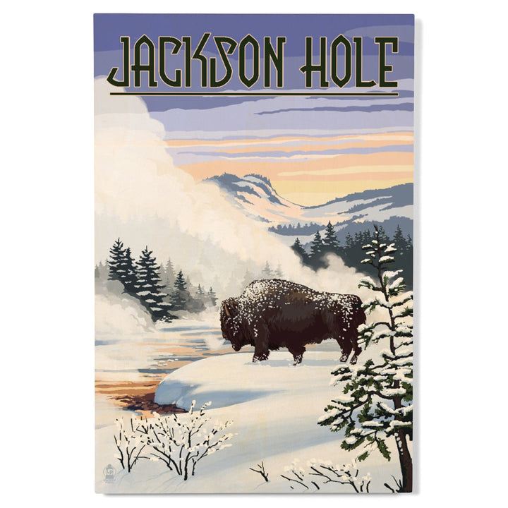 Jackson Hole, Wyoming, Bison Snow Scene, Lantern Press Artwork, Wood Signs and Postcards - Lantern Press