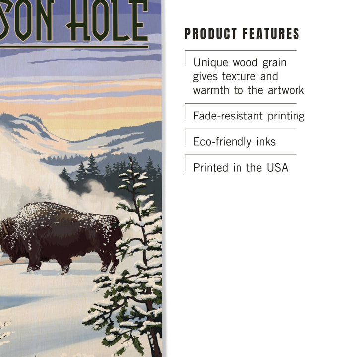 Jackson Hole, Wyoming, Bison Snow Scene, Lantern Press Artwork, Wood Signs and Postcards - Lantern Press