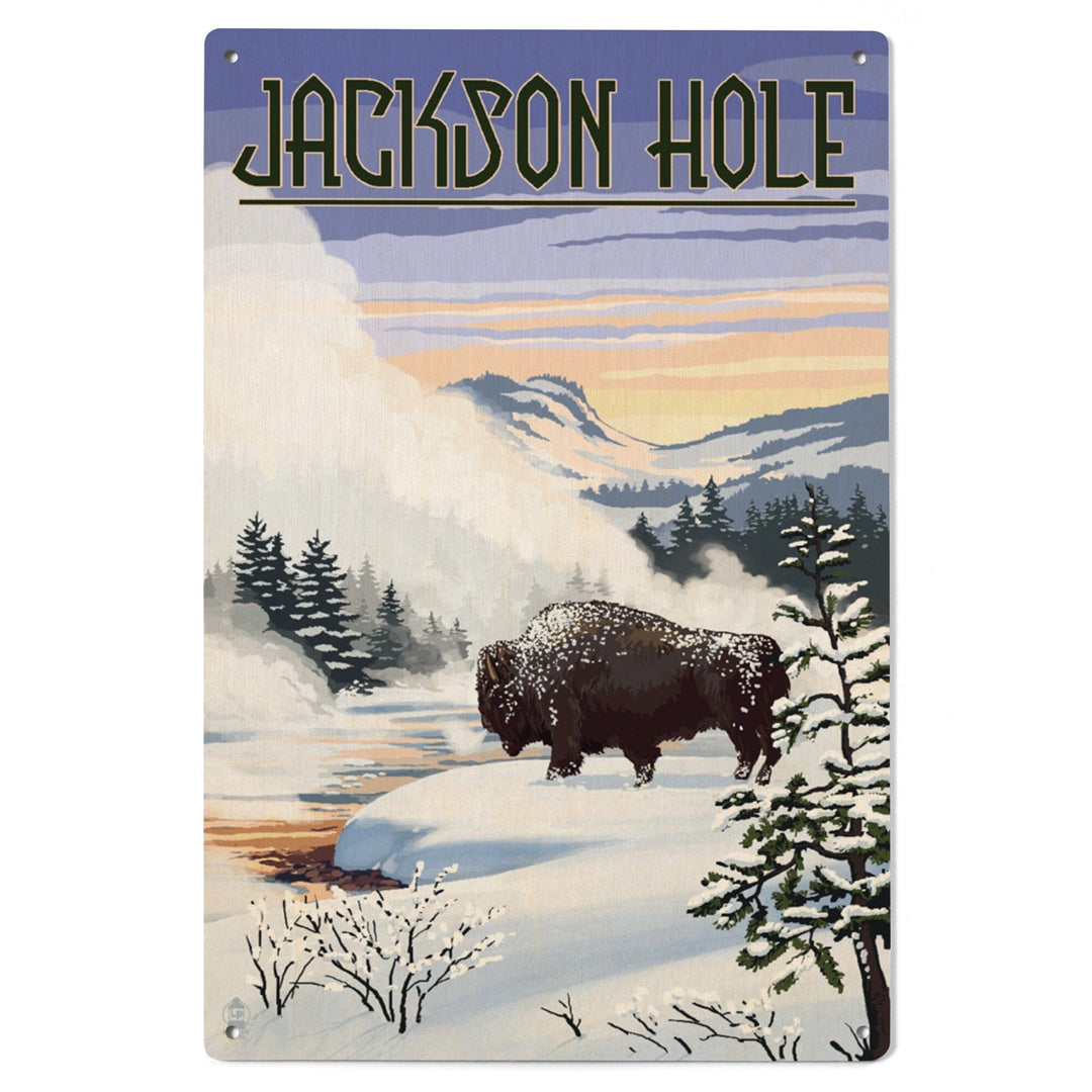 Jackson Hole, Wyoming, Bison Snow Scene, Lantern Press Artwork, Wood Signs and Postcards - Lantern Press