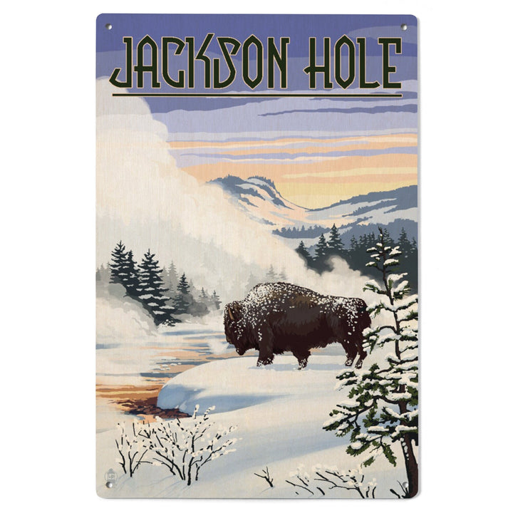 Jackson Hole, Wyoming, Bison Snow Scene, Lantern Press Artwork, Wood Signs and Postcards - Lantern Press