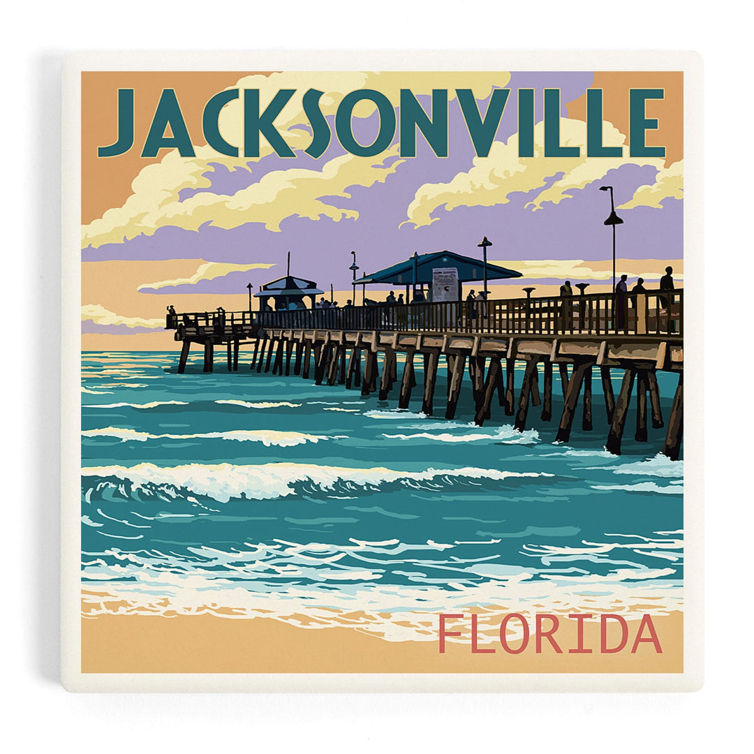 Jacksonville, Florida, Pier and Sunset, Coasters Coasters Lantern Press