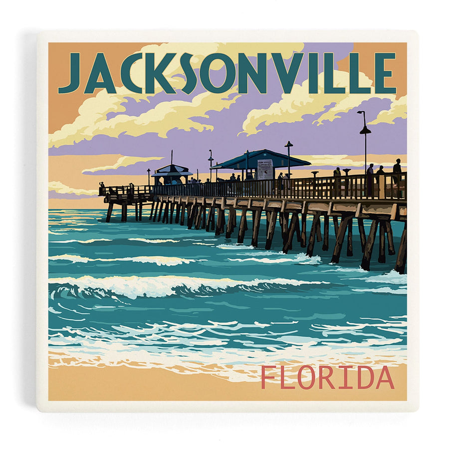 Jacksonville, Florida, Pier and Sunset, Coasters Coasters Lantern Press
