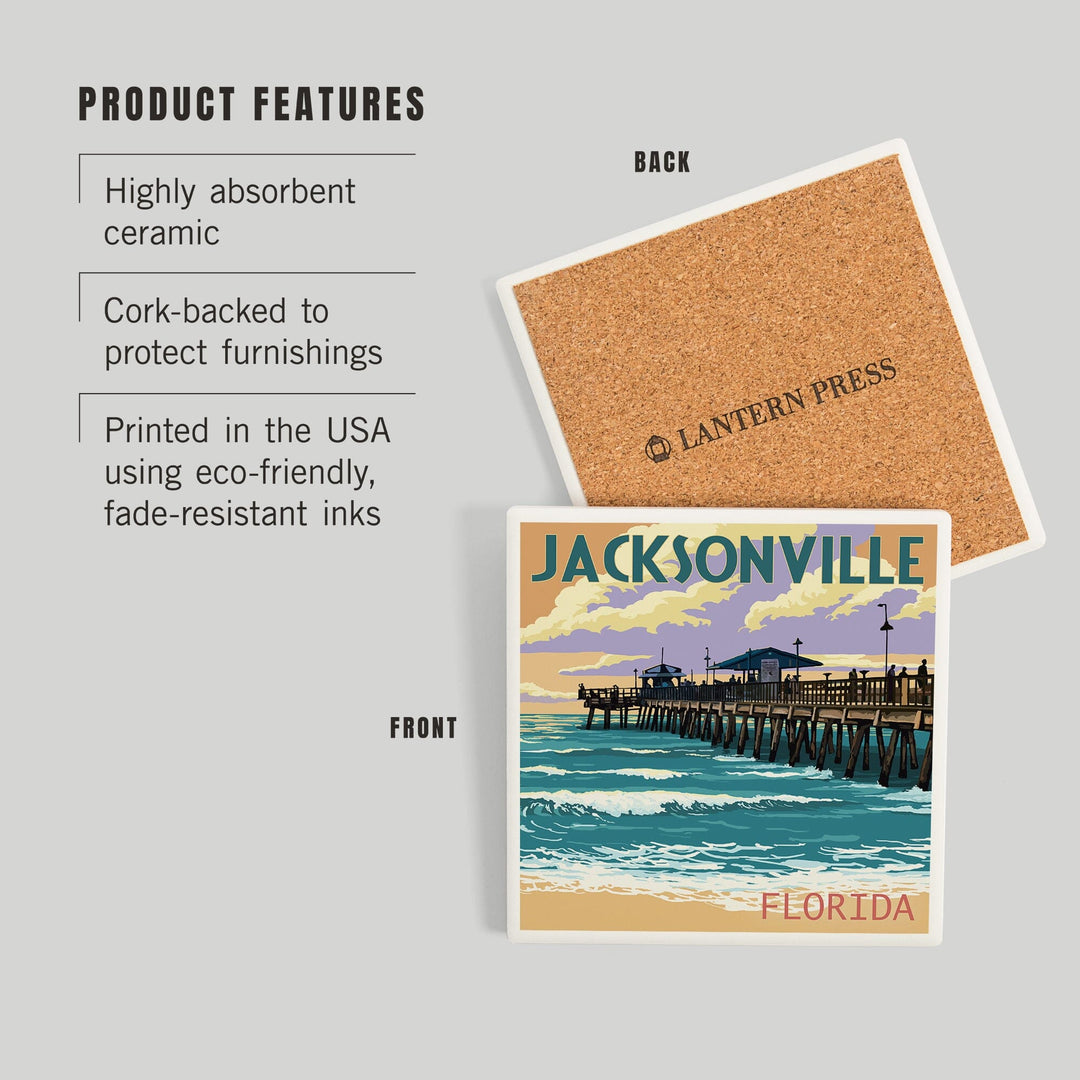 Jacksonville, Florida, Pier and Sunset, Coasters Coasters Lantern Press