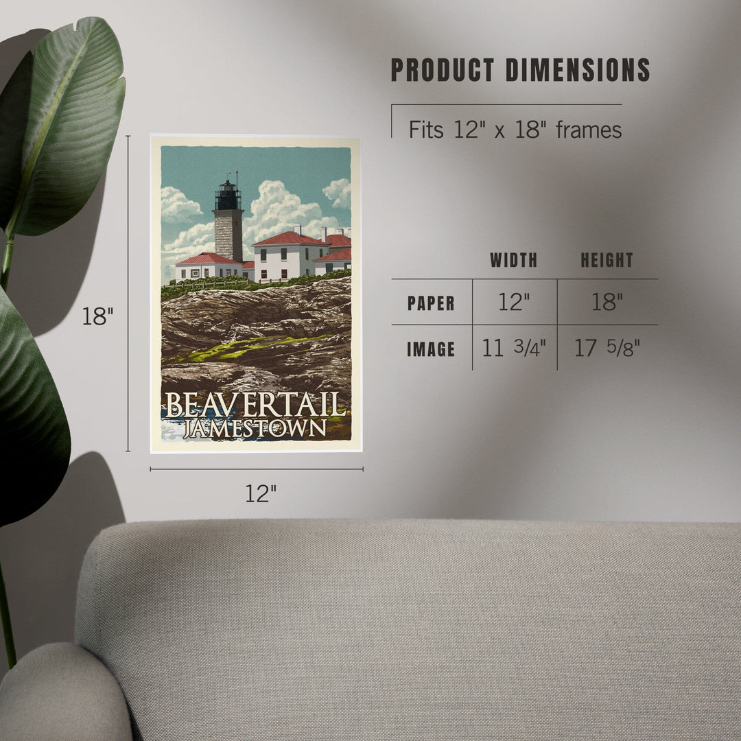 Jamestown, Rhode Island, Beavertail Lighthouse, Letterpress, Art & Giclee Prints - Lantern Press