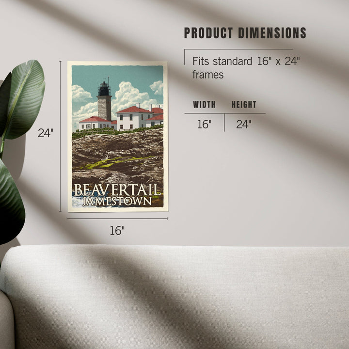 Jamestown, Rhode Island, Beavertail Lighthouse, Letterpress, Art & Giclee Prints - Lantern Press