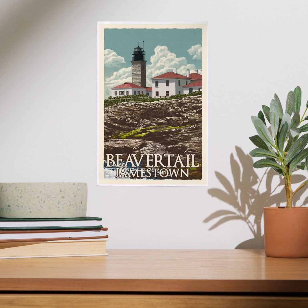 Jamestown, Rhode Island, Beavertail Lighthouse, Letterpress, Art & Giclee Prints - Lantern Press