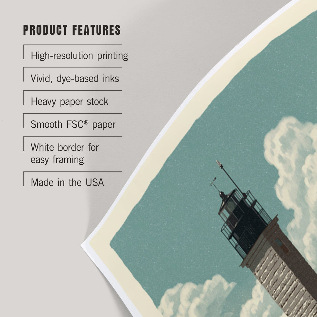 Jamestown, Rhode Island, Beavertail Lighthouse, Letterpress, Art & Giclee Prints - Lantern Press