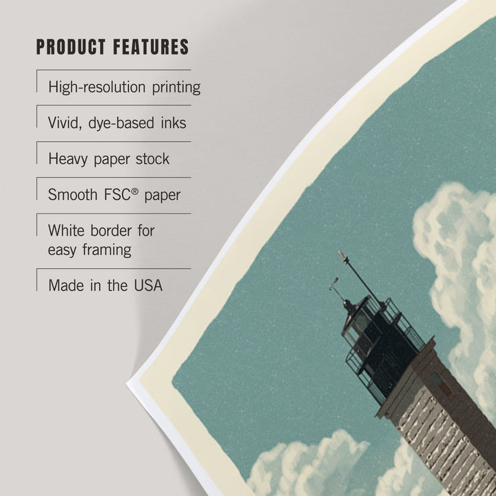 Jamestown, Rhode Island, Beavertail Lighthouse, Letterpress, Art & Giclee Prints - Lantern Press