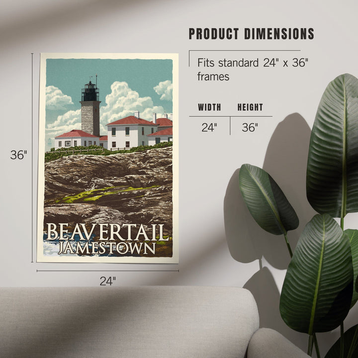 Jamestown, Rhode Island, Beavertail Lighthouse, Letterpress, Art & Giclee Prints - Lantern Press