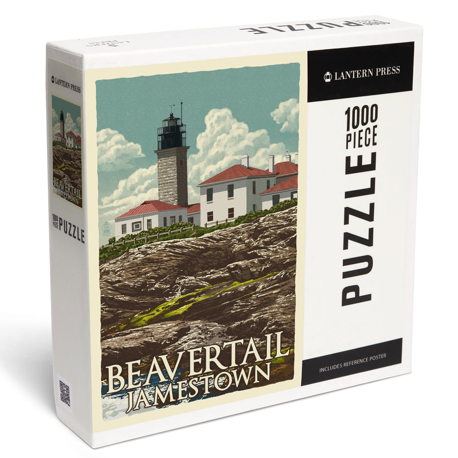 Jamestown, Rhode Island, Beavertail Lighthouse, Letterpress, Jigsaw Puzzle Puzzle Lantern Press