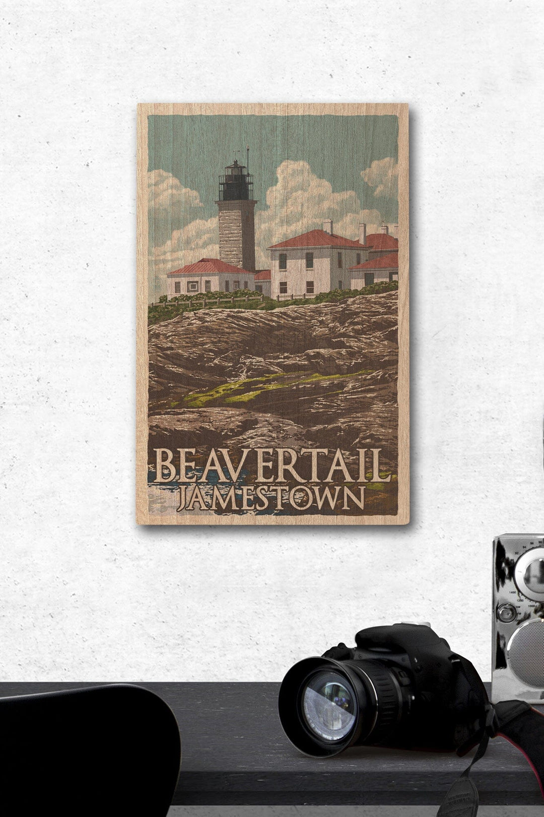 Jamestown, Rhode Island, Beavertail Lighthouse, Letterpress, Lantern Press Artwork, Wood Signs and Postcards - Lantern Press