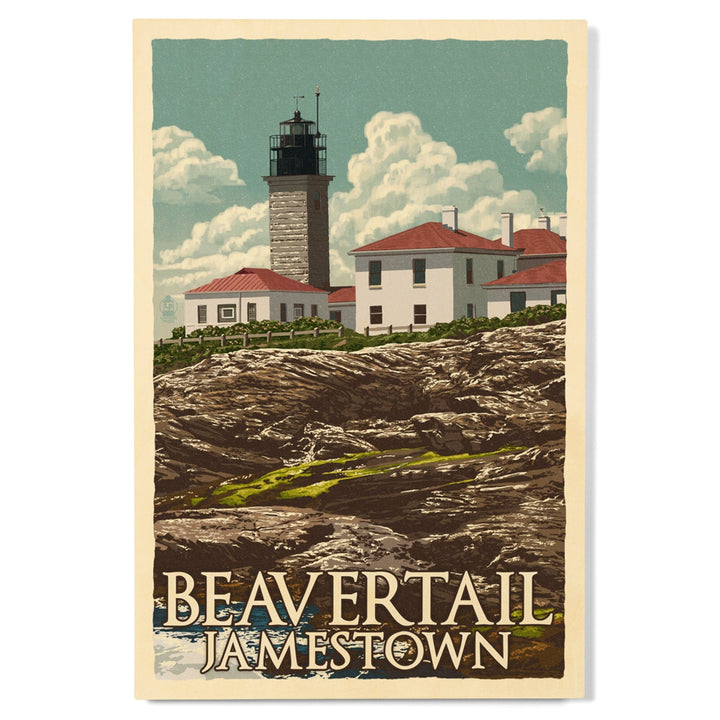 Jamestown, Rhode Island, Beavertail Lighthouse, Letterpress, Lantern Press Artwork, Wood Signs and Postcards - Lantern Press