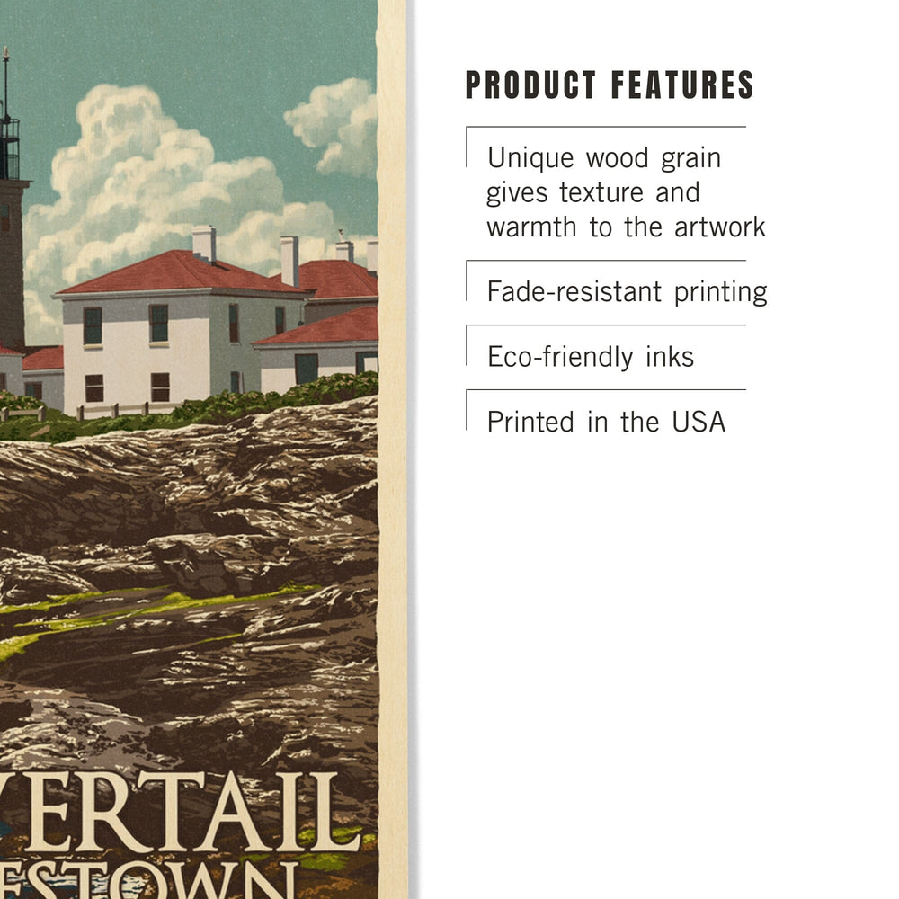 Jamestown, Rhode Island, Beavertail Lighthouse, Letterpress, Lantern Press Artwork, Wood Signs and Postcards - Lantern Press