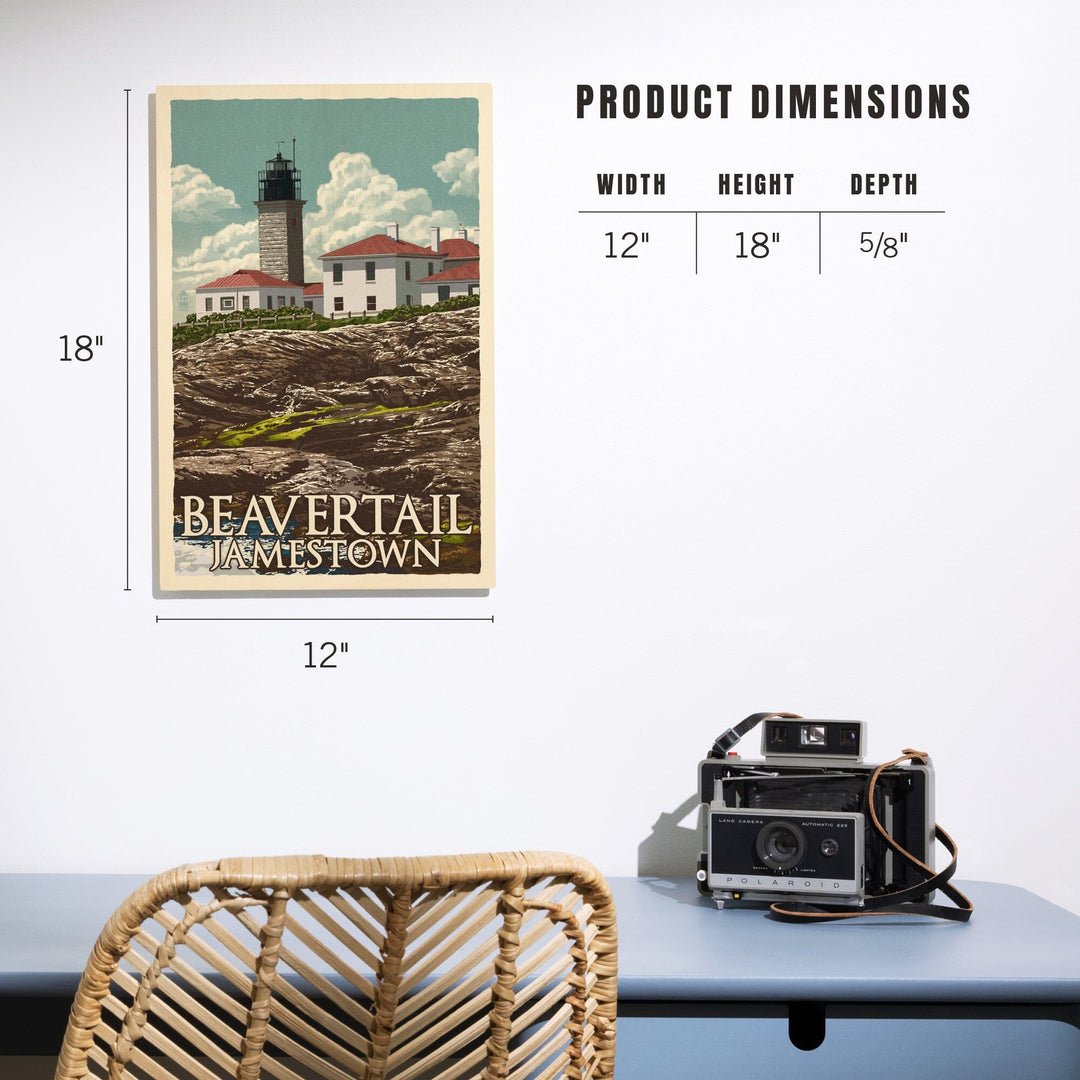 Jamestown, Rhode Island, Beavertail Lighthouse, Letterpress, Lantern Press Artwork, Wood Signs and Postcards - Lantern Press