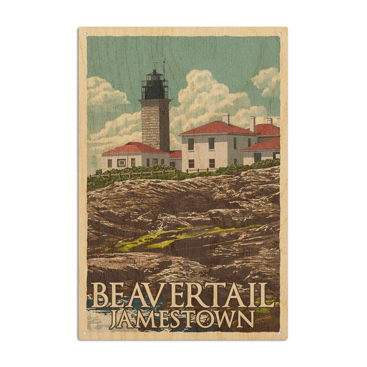 Jamestown, Rhode Island, Beavertail Lighthouse, Letterpress, Lantern Press Artwork, Wood Signs and Postcards - Lantern Press