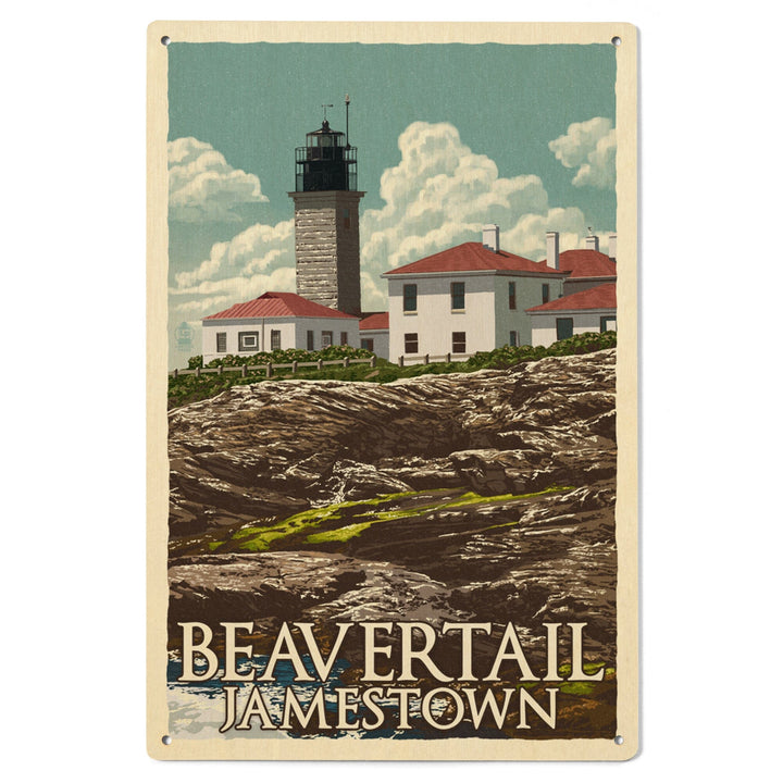 Jamestown, Rhode Island, Beavertail Lighthouse, Letterpress, Lantern Press Artwork, Wood Signs and Postcards - Lantern Press