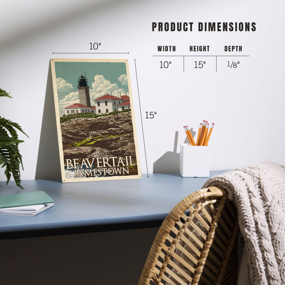 Jamestown, Rhode Island, Beavertail Lighthouse, Letterpress, Lantern Press Artwork, Wood Signs and Postcards - Lantern Press
