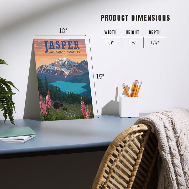 Jasper, Canada, Bear & Spring Flowers, Lantern Press Artwork, Wood Signs and Postcards - Lantern Press