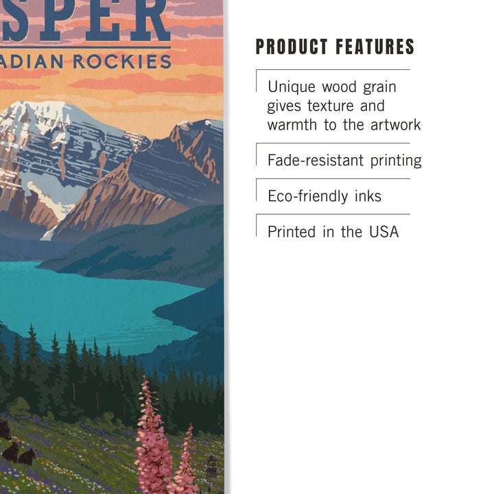 Jasper, Canada, Bear & Spring Flowers, Lantern Press Artwork, Wood Signs and Postcards - Lantern Press