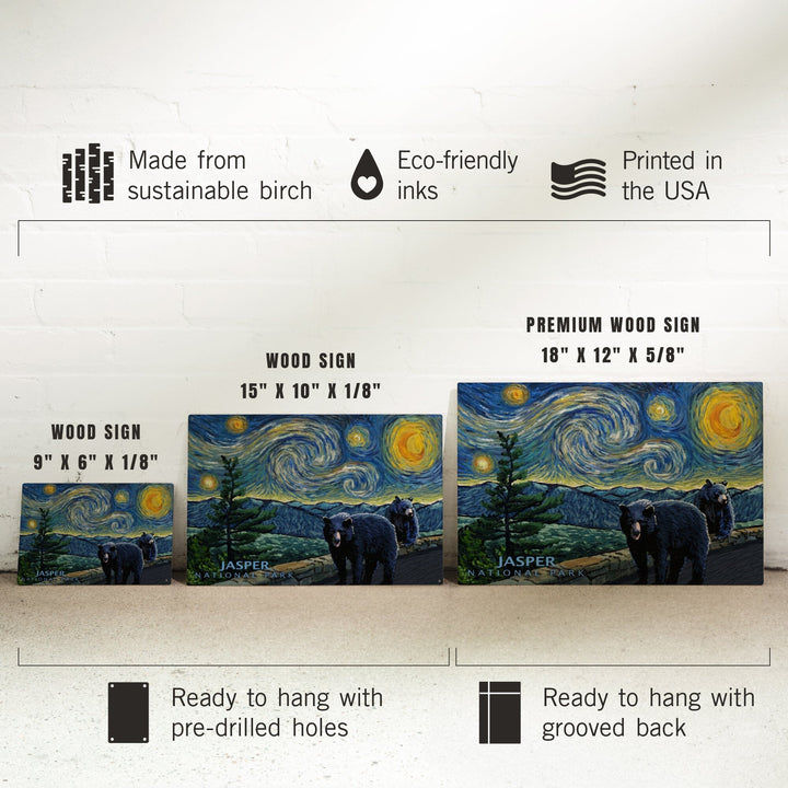Jasper, Canada, Black Bears, Starry Night, Lantern Press Artwork, Wood Signs and Postcards - Lantern Press