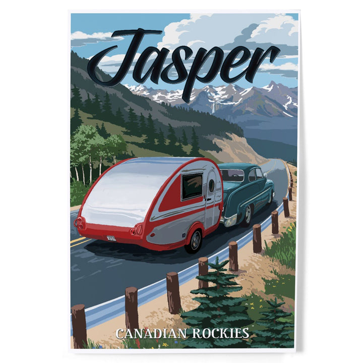 Jasper, Canada, Canadian Rockies, Retro Camper, Art & Giclee Prints - Lantern Press