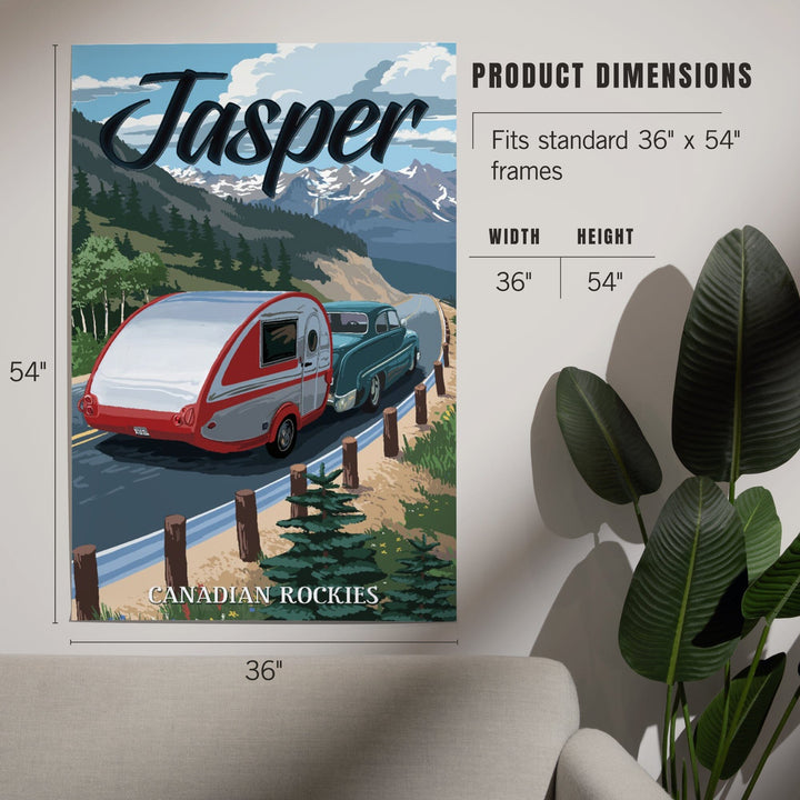 Jasper, Canada, Canadian Rockies, Retro Camper, Art & Giclee Prints - Lantern Press