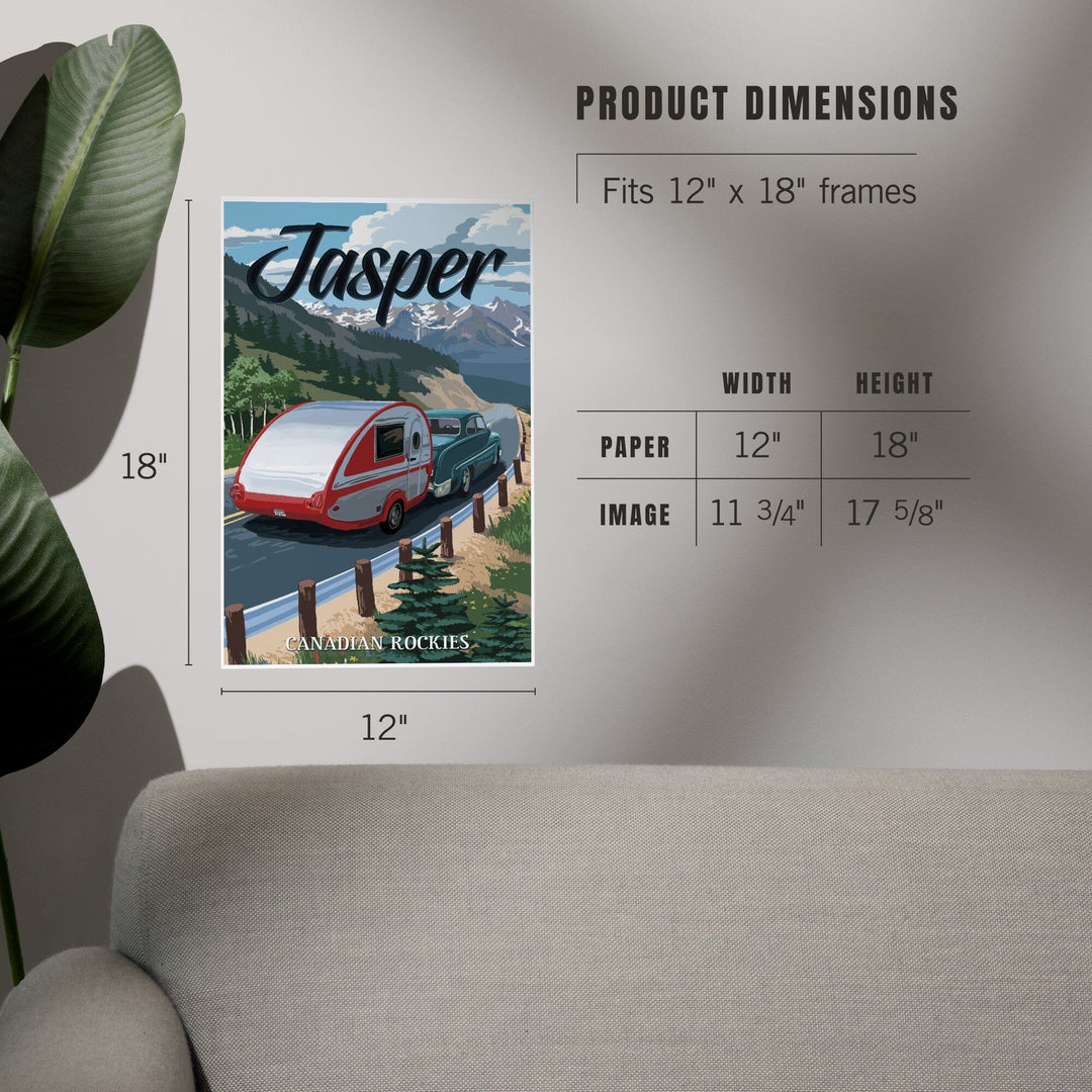 Jasper, Canada, Canadian Rockies, Retro Camper, Art & Giclee Prints - Lantern Press