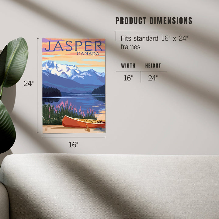 Jasper, Canada, Lake Scene and Canoe, Art & Giclee Prints - Lantern Press