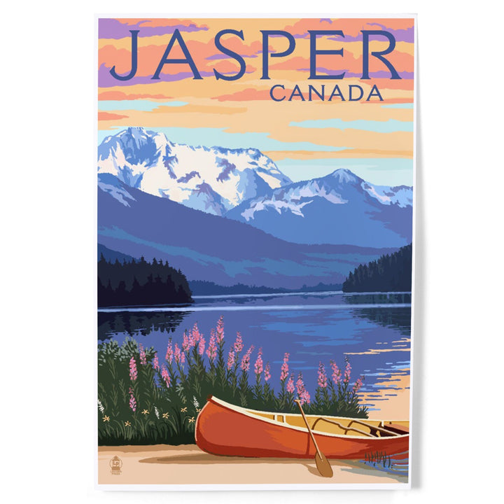 Jasper, Canada, Lake Scene and Canoe, Art & Giclee Prints - Lantern Press