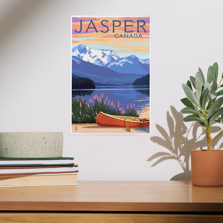Jasper, Canada, Lake Scene and Canoe, Art & Giclee Prints - Lantern Press