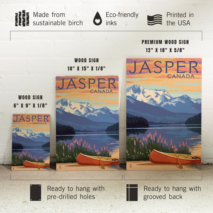 Jasper, Canada, Lake Scene & Canoe, Lantern Press Artwork, Wood Signs and Postcards - Lantern Press