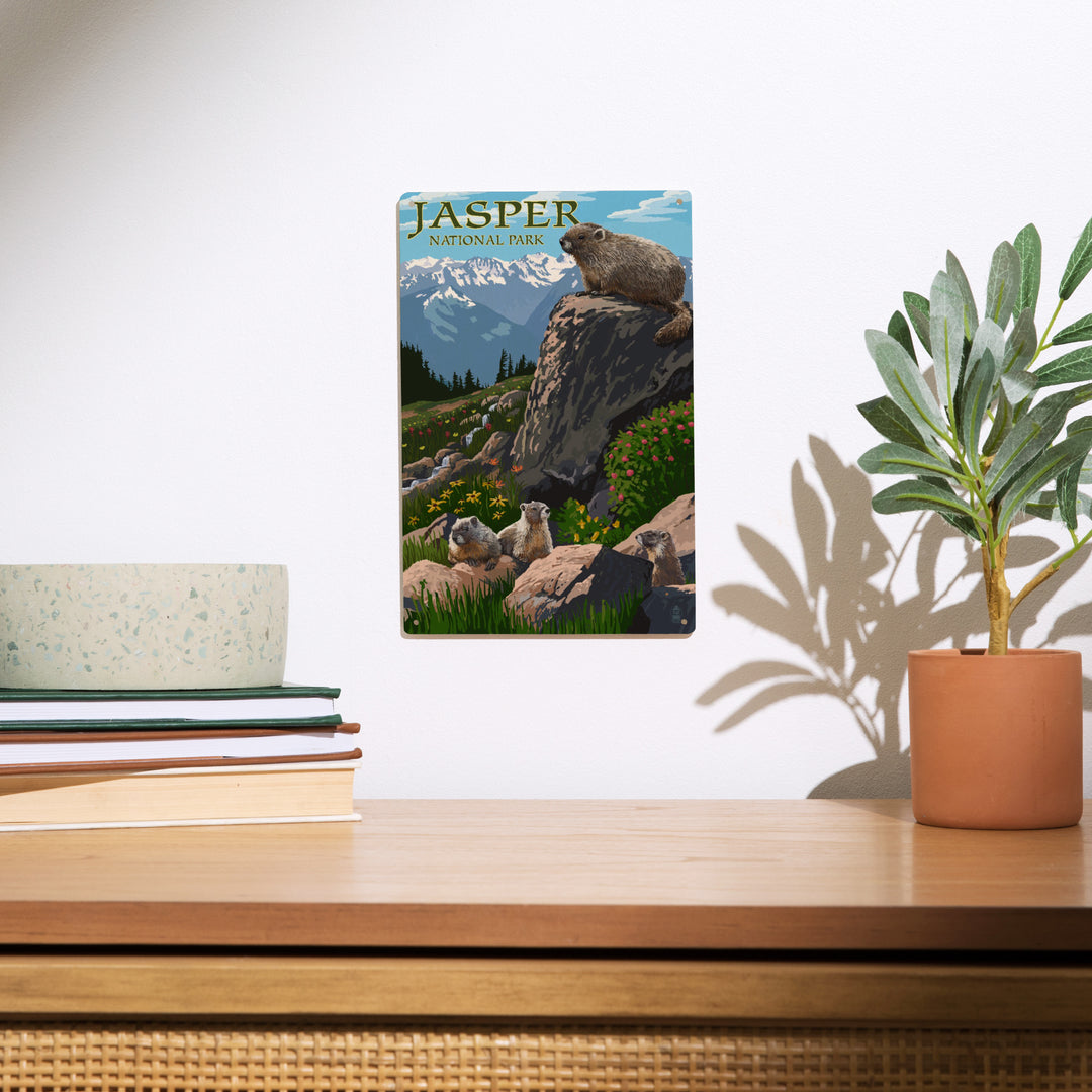 Jasper National Park, Canada, Marmots, Painterly, Wood Signs and Postcards Wood Lantern Press