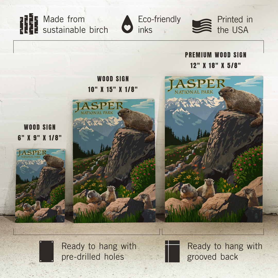 Jasper National Park, Canada, Marmots, Painterly, Wood Signs and Postcards Wood Lantern Press