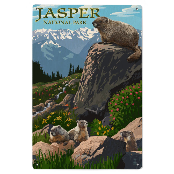 Jasper National Park, Canada, Marmots, Painterly, Wood Signs and Postcards Wood Lantern Press
