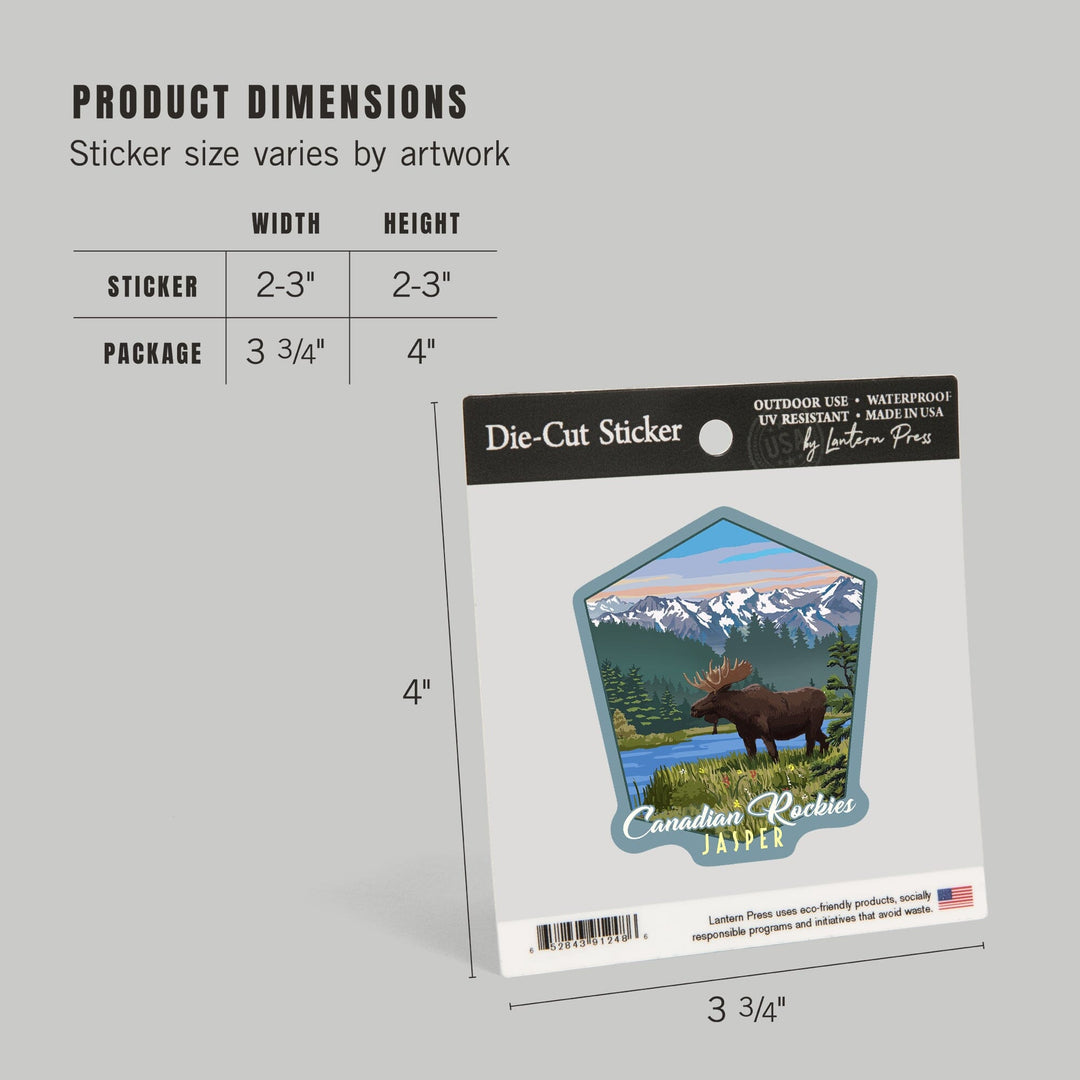 Jasper National Park, Canada, Moose, Summer Scene, Contour, Vinyl Sticker Sticker Lantern Press