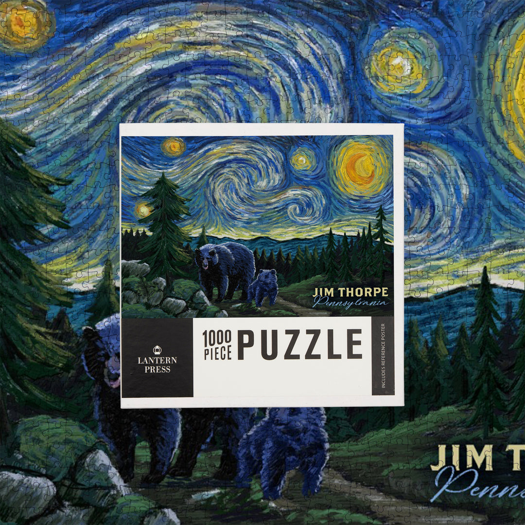 Jim Thorpe, Pennsylvania, Starry Night, Bear and Cub, Jigsaw Puzzle Puzzle Lantern Press