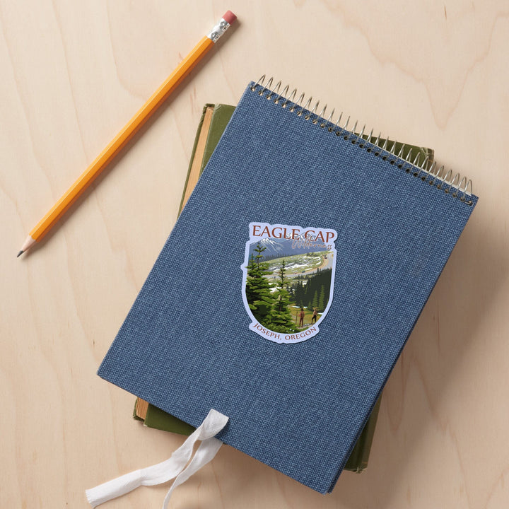 Joseph, Oregon, Eagle Cap Wilderness, Trail Ridge Road and Hikers, Contour, Vinyl Sticker - Lantern Press