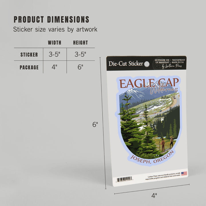 Joseph, Oregon, Eagle Cap Wilderness, Trail Ridge Road and Hikers, Contour, Vinyl Sticker - Lantern Press