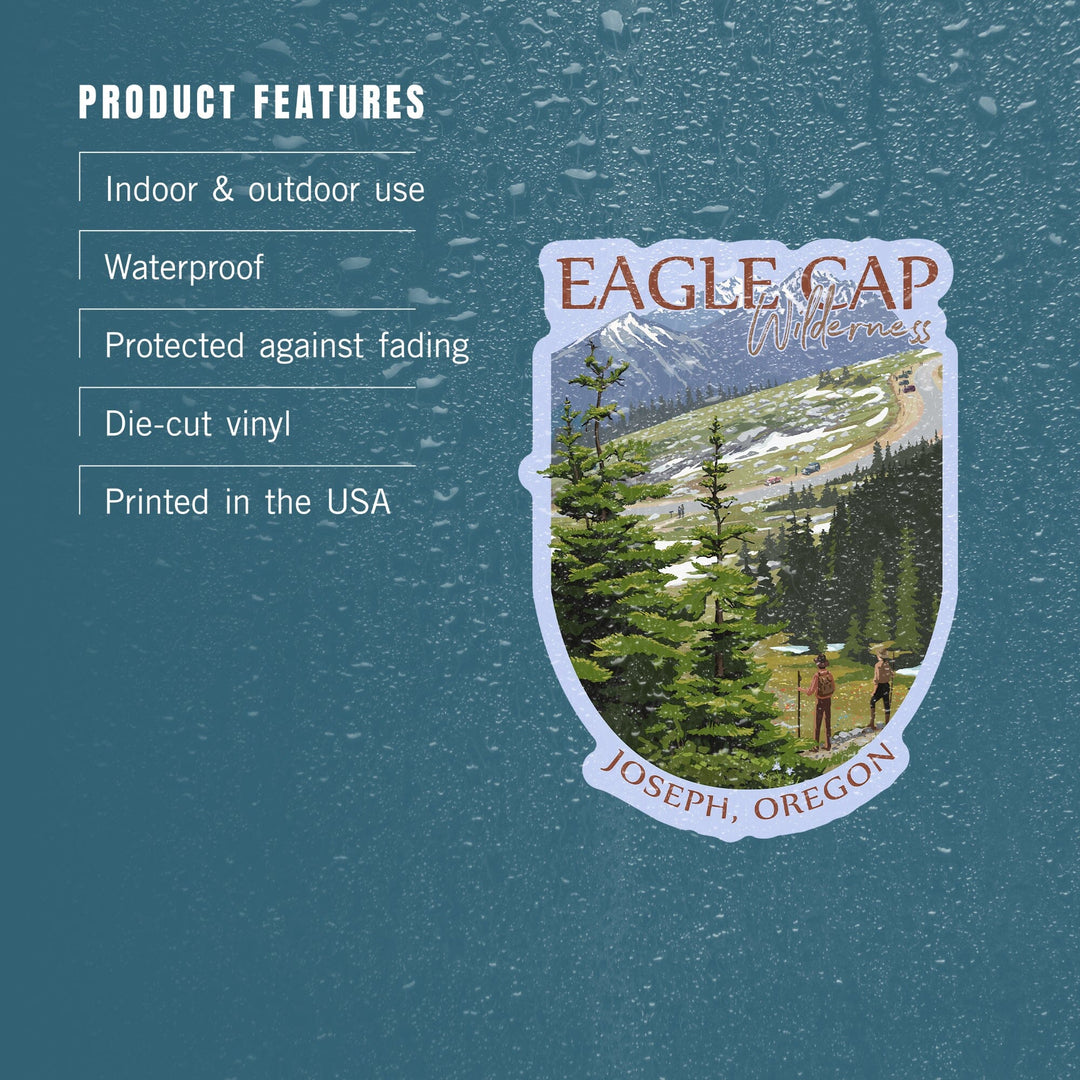 Joseph, Oregon, Eagle Cap Wilderness, Trail Ridge Road and Hikers, Contour, Vinyl Sticker - Lantern Press