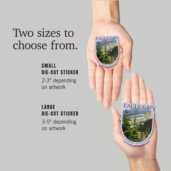 Joseph, Oregon, Eagle Cap Wilderness, Trail Ridge Road and Hikers, Contour, Vinyl Sticker - Lantern Press