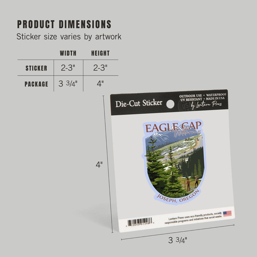 Joseph, Oregon, Eagle Cap Wilderness, Trail Ridge Road and Hikers, Contour, Vinyl Sticker - Lantern Press